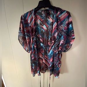 Bisou Bisou Chiffon Tie-front Kimono Top Size Petite Medium